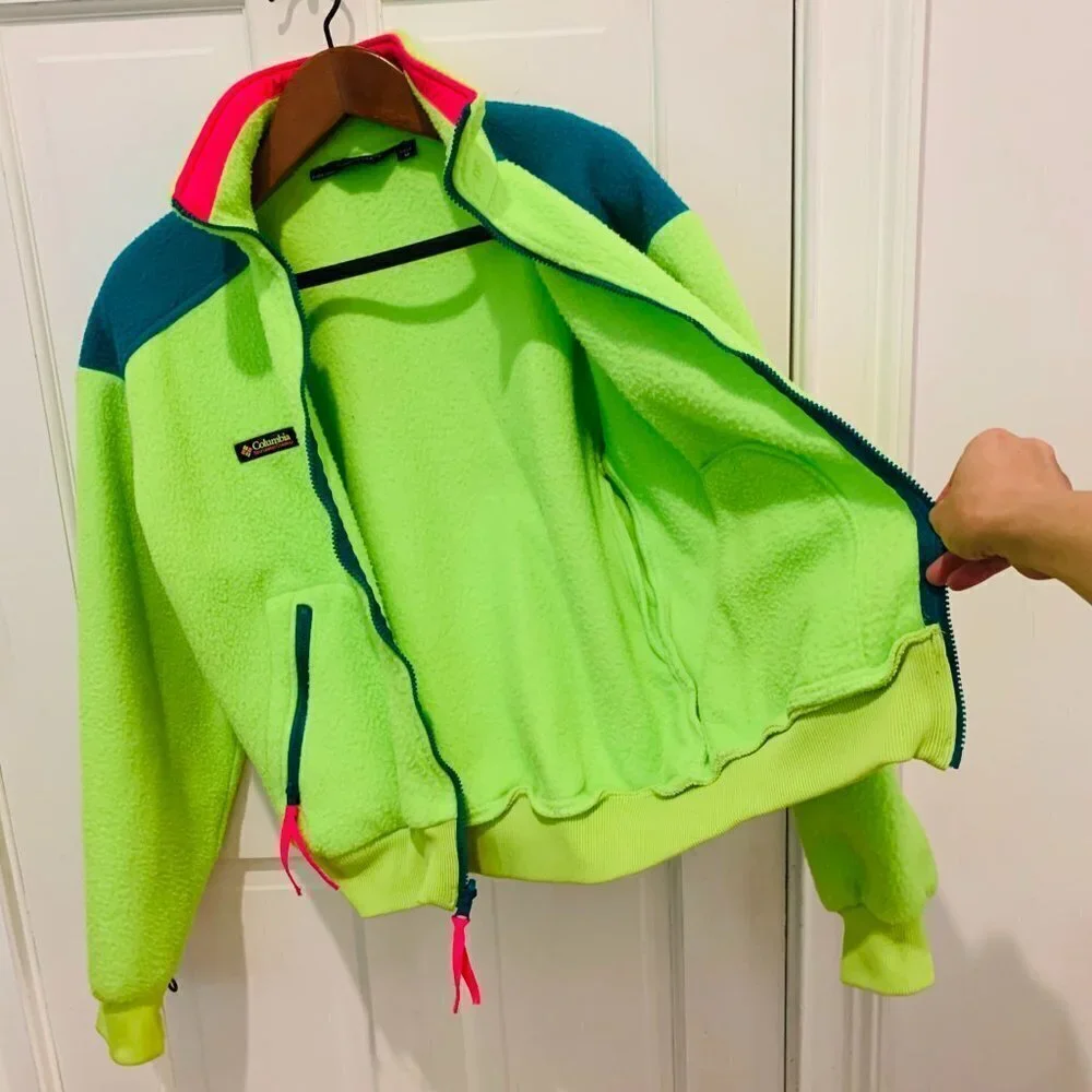 Vtg 80s Columbia Neon Fleece Jacket M Retro Pile Synchilla Ski Vaporwave 90s ACG